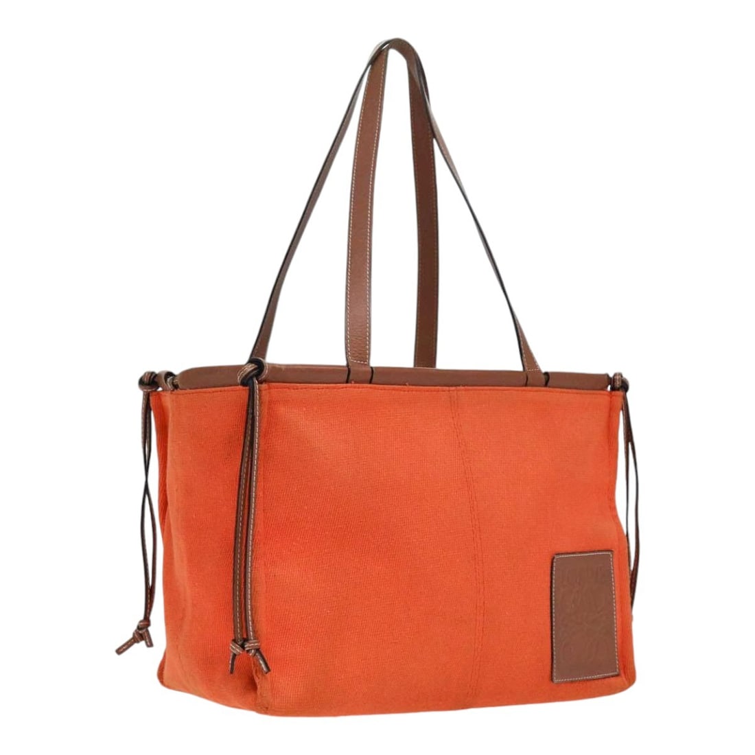 Loewe Anagram Canvas and Leather Orange Brown Women's Tote Handbag: Loewe Anagram Canvas and Leather Orange Brown Women's Tote Handbag This LOEWE Anagram tote bag features a canvas exterior in orange and brown with leather accents. Designed for women, the bag includes