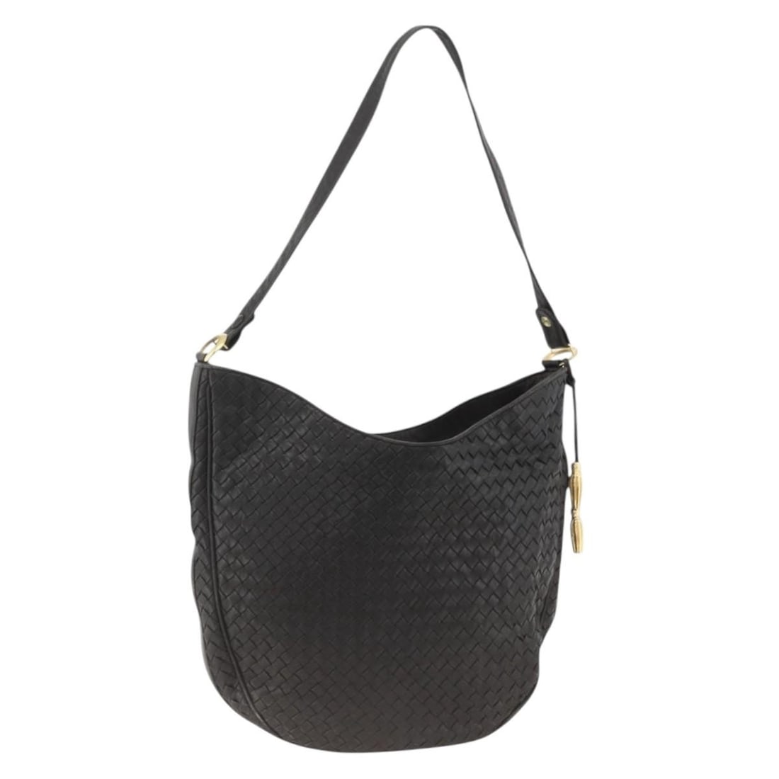 Bottega Veneta Intrecciato Black Leather Shoulder Bag Gold Accents Italy (1 of 18)