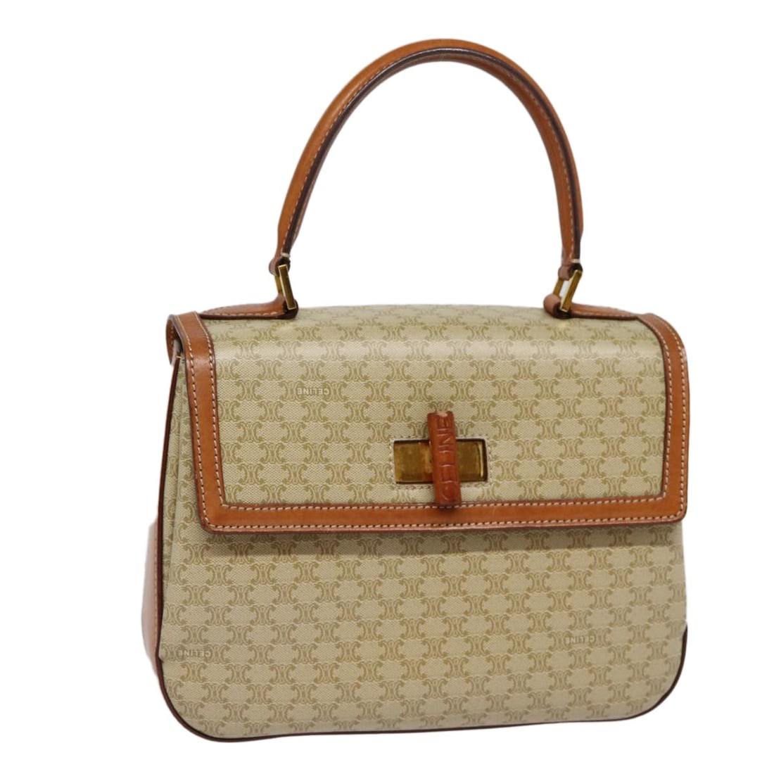 Beige Macadam Canvas Handbag by CELINE Gold Tone Accents (1 of 18)