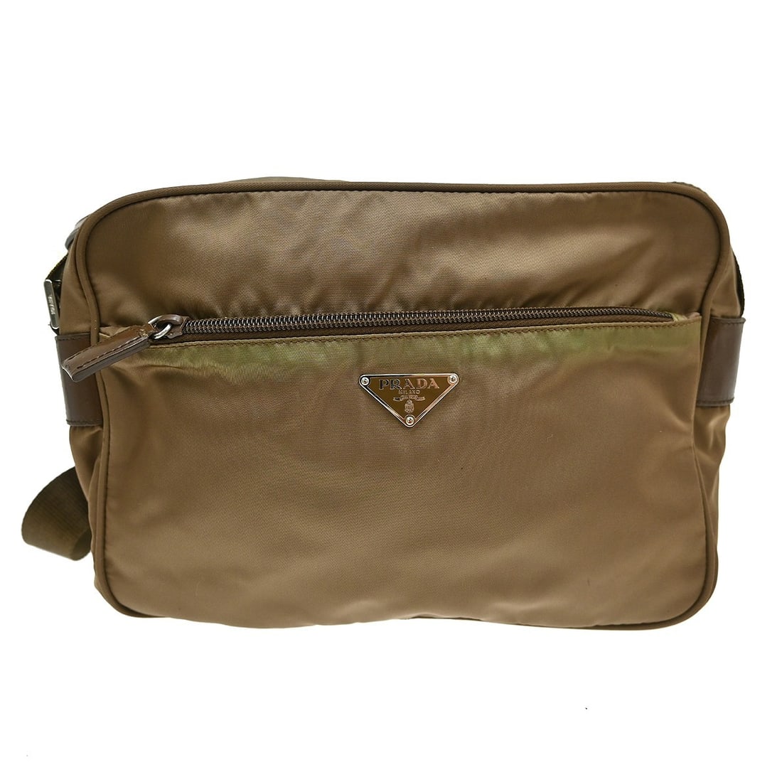 PRADA BT0166 Small Brown Nylon Shoulder Bag: PRADA BT0166 Small Brown Nylon Shoulder Bag Prada shoulder bag in brown nylon from the Prada Nylon line. This women's small bag is made in Italy and features one exterior zipper pocket and one interio