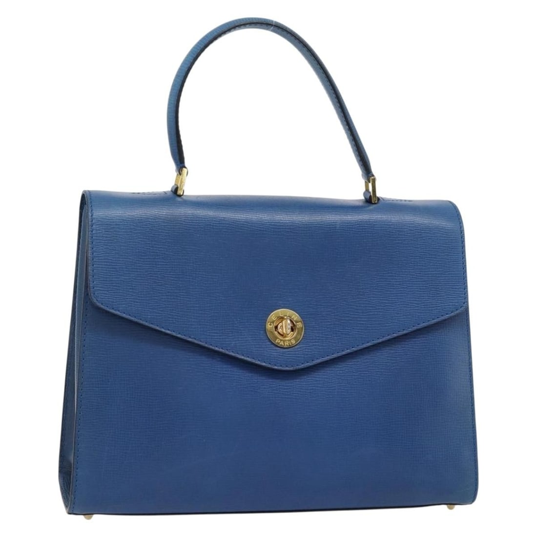 CELINE Circle Blue Leather Hand Bag Gold Tone Italy: CELINE Circle Blue Leather Hand Bag Gold Tone Italy CELINE hand bag in blue and gold leather, made in Italy. The bag has a structured size of approximately 31 cm wide, 23 cm high, and 10 cm deep, with