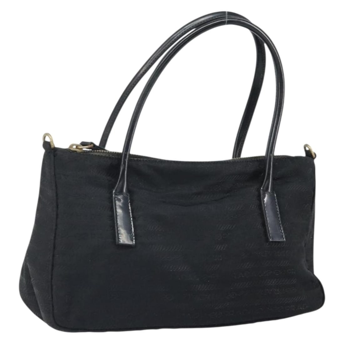Black Nylon Handbag by Prada Italy: Black Nylon Handbag by Prada Italy This PRADA handbag is crafted from black nylon and features a classic design. The bag has experienced heavy use, with notable signs of wear including surface deforma