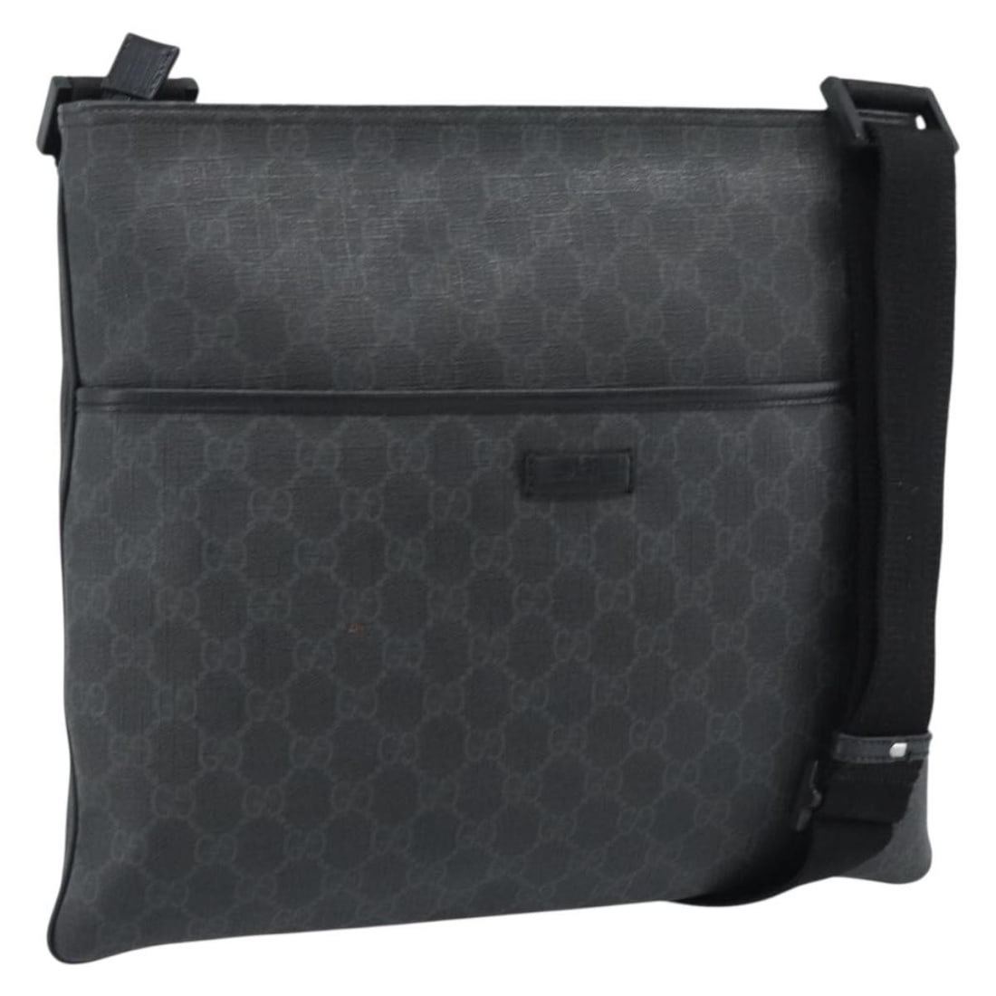 Gucci 162904 GG Supreme PVC Leather Shoulder Bag Black Silver: Gucci 162904 GG Supreme PVC Leather Shoulder Bag Black Silver Gucci GG Supreme shoulder bag in black and silver, made from PVC leather and GG canvas. It features a shoulder strap with an approximate d
