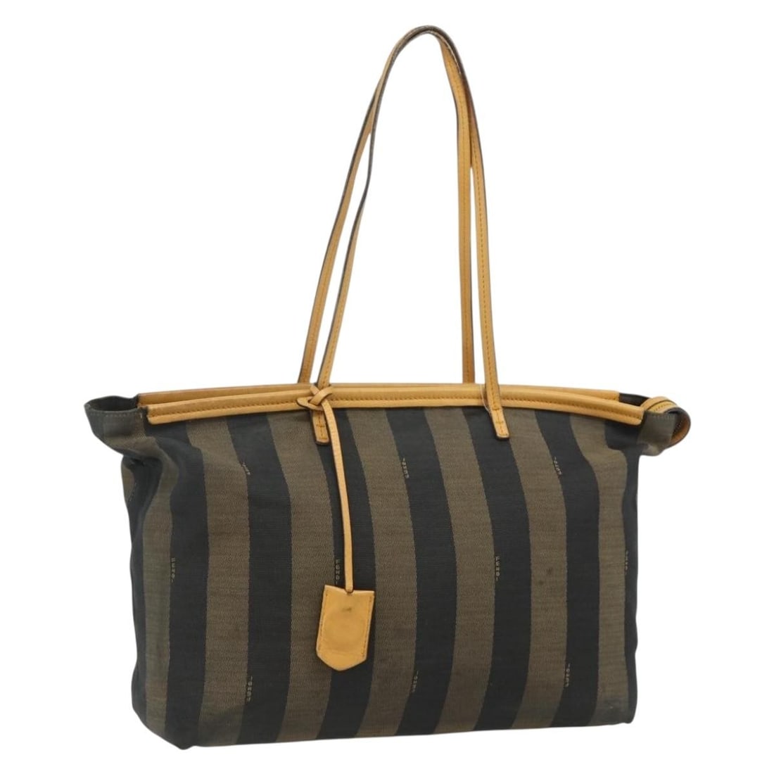 FENDI Pequin Coated Canvas Tote Handbag Brown Black Italy: FENDI Pequin Coated Canvas Tote Handbag Brown Black Italy Authentic FENDI Pequin canvas tote bag in brown and black. This women's tote is made in Italy from coated canvas and features a spacious every