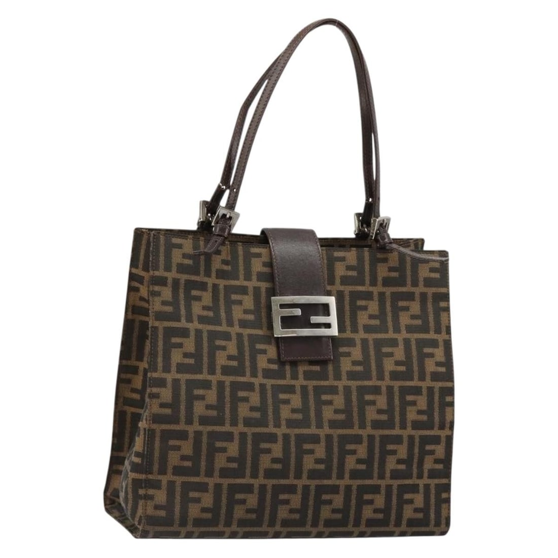 FENDI Mamma Baguette Tote in Black Brown Zucca Canvas: FENDI Mamma Baguette Tote in Black Brown Zucca Canvas Fendi Mamma Baguette tote bag in Zucca canvas with a black and brown exterior. Made in Italy, this women's tote bag measures approximately 29 cm w