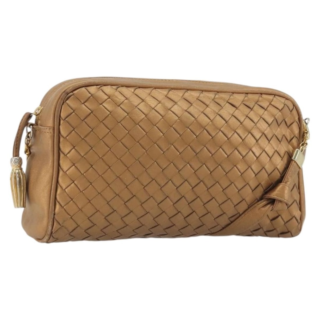 Bottega Veneta Intrecciato Leather Shoulder Bag Bronze Gold BA13993: Bottega Veneta Intrecciato Leather Shoulder Bag Bronze Gold BA13993 This is a Bottega Veneta Intrecciato shoulder bag in bronze/gold leather, made in Italy. It features the brand's signature woven sty