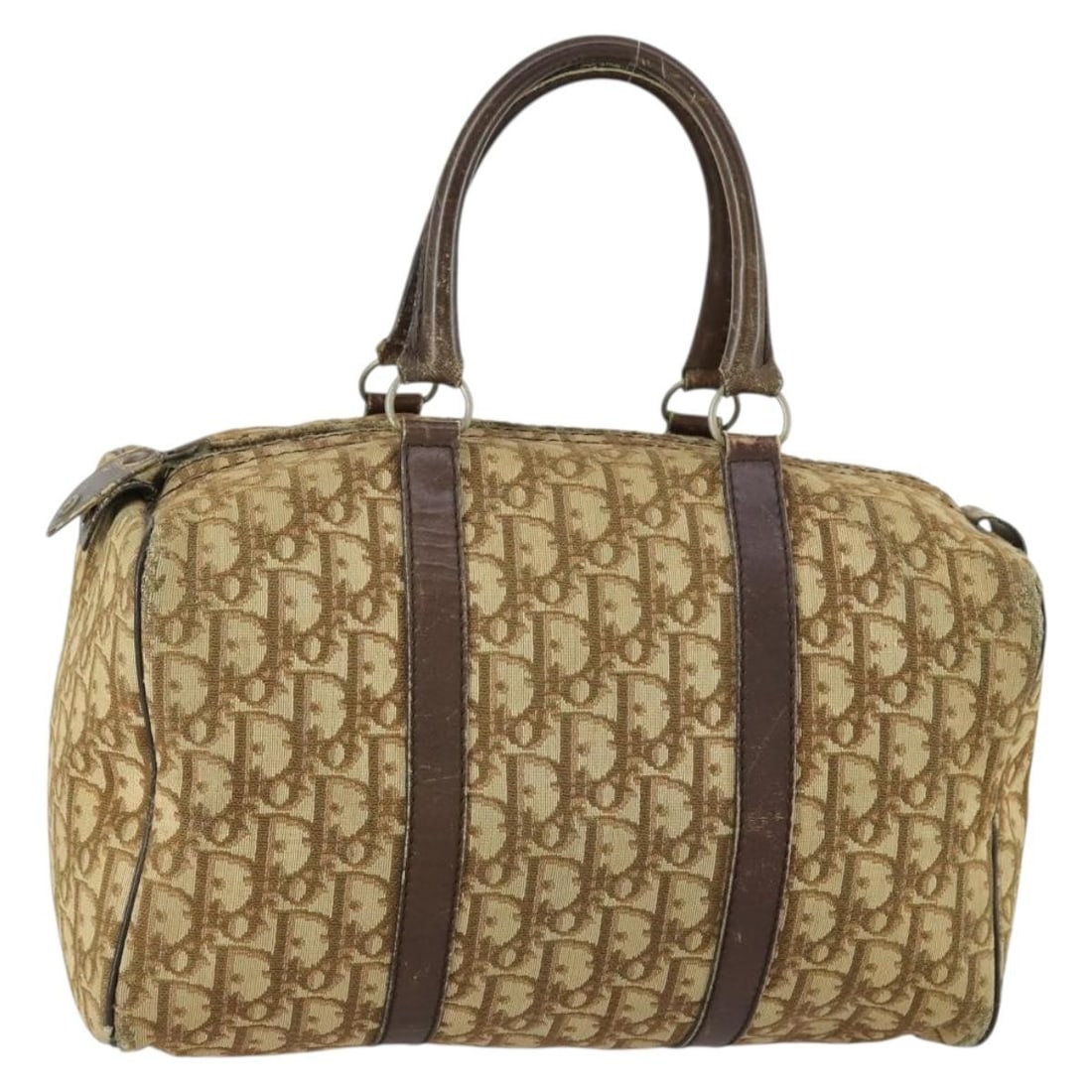 Beige Gold Trotter Canvas Boston Bag by Christian Dior France: Beige Gold Trotter Canvas Boston Bag by Christian Dior France This Christian Dior Boston bag features the iconic Trotter canvas in beige and gold tones. Made in France, it offers a spacious interior a