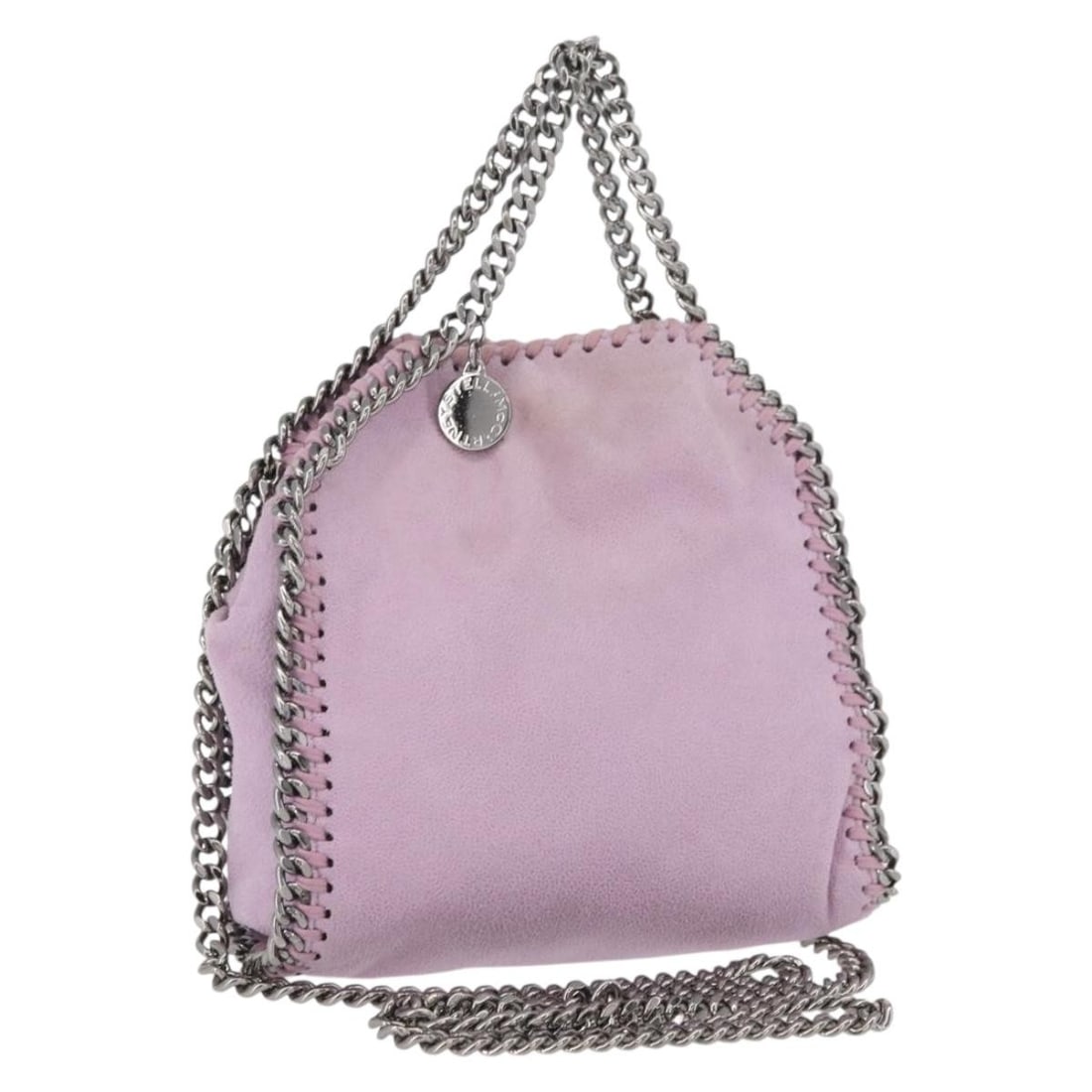 Pink Falabella Polyester Shoulder Bag by Stella MacCartney with Silver Accents: Pink Falabella Polyester Shoulder Bag by Stella MacCartney with Silver Accents This Stella McCartney Falabella shoulder bag features a pink and silver polyester exterior with silver-tone hardware. Des