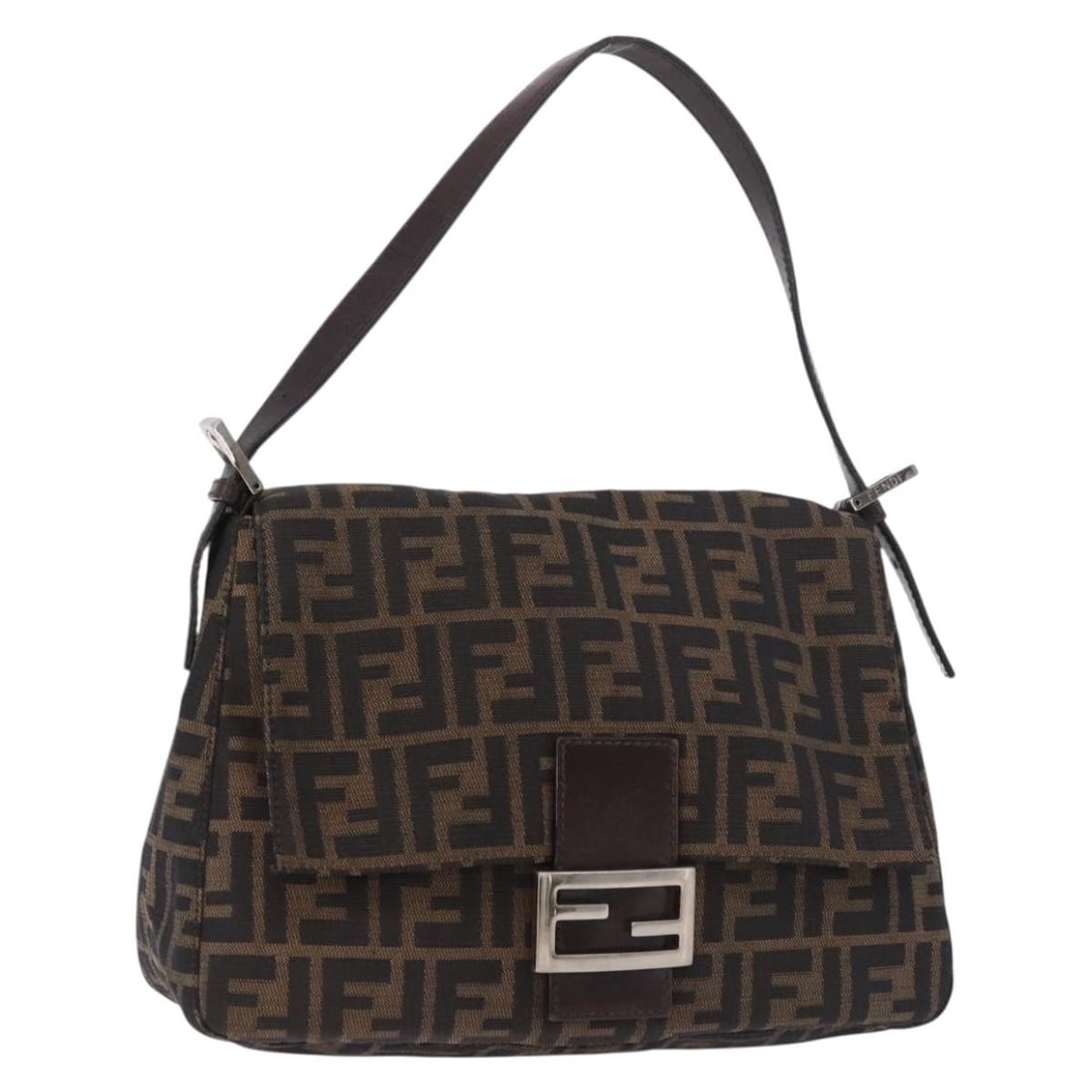 Fendi Mamma Baguette Shoulder Bag in Black Brown Zucca Canvas: Fendi Mamma Baguette Shoulder Bag in Black Brown Zucca Canvas Fendi Mamma Baguette shoulder bag in black and brown Zucca canvas. Made in Italy, this women's bag features a shoulder-carry design with a