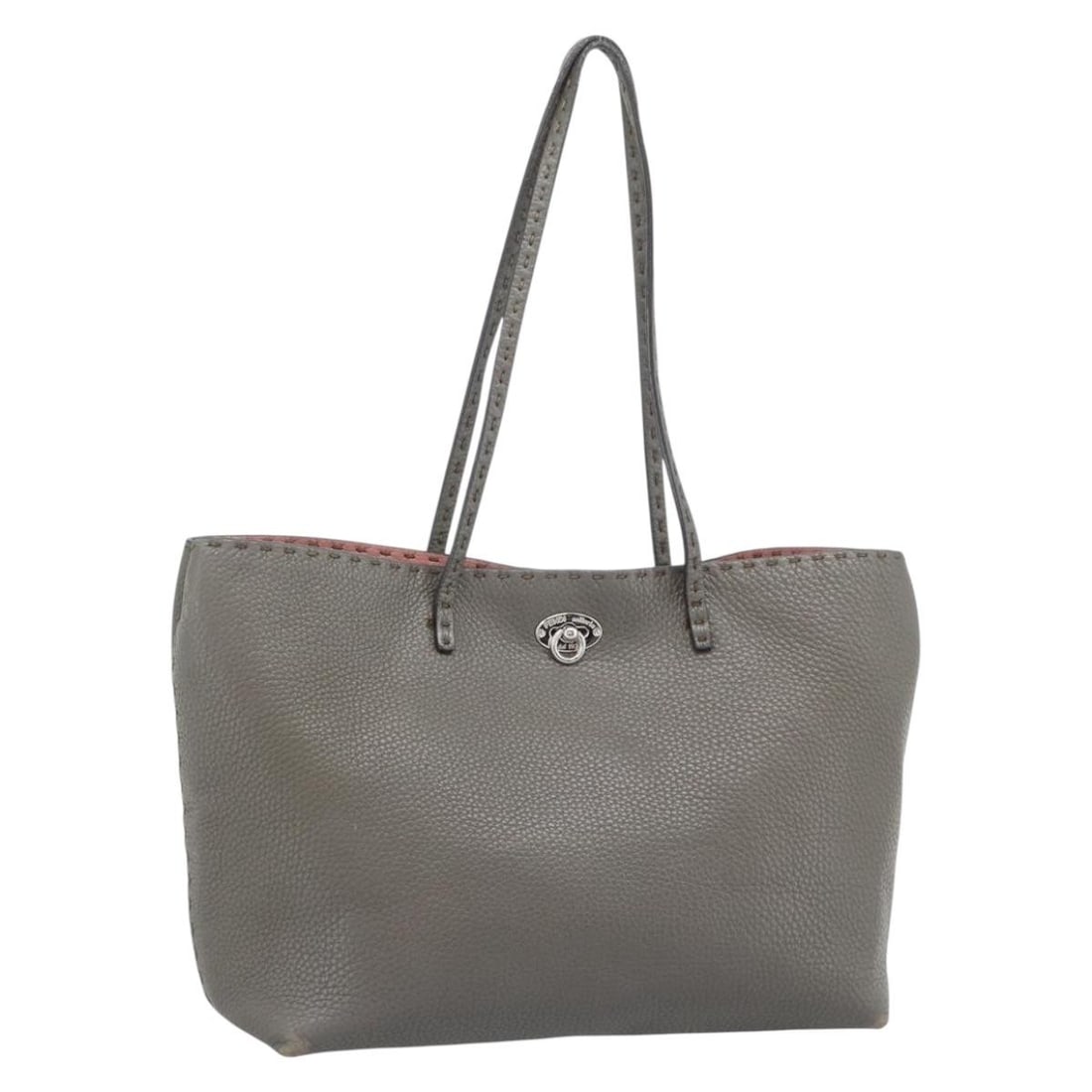 FENDI Celeria Gray Silver Leather Tote Handbag: FENDI Celeria Gray Silver Leather Tote Handbag Fendi tote bag in leather with a gray and silver color scheme, made in Italy. It features a women's tote bag style with a handle drop of approximately 25