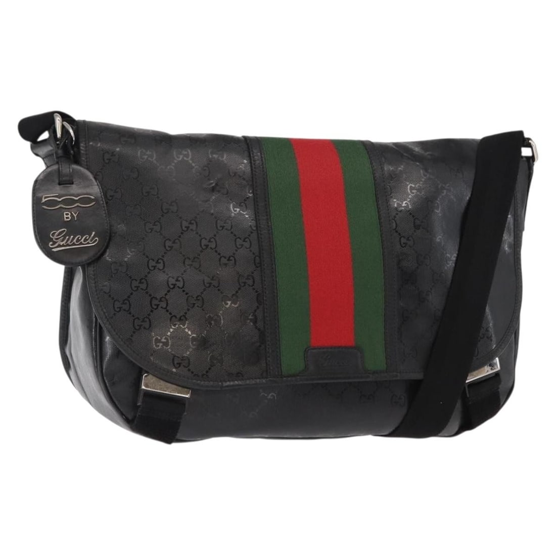 Gucci 269376 GG Canvas Shoulder Bag Black Silver Web Sherry Line: Gucci 269376 GG Canvas Shoulder Bag Black Silver Web Sherry Line A Gucci GG canvas shoulder bag in black and silver, styled as part of the Sherry line. It is made in Italy and comes with the item show
