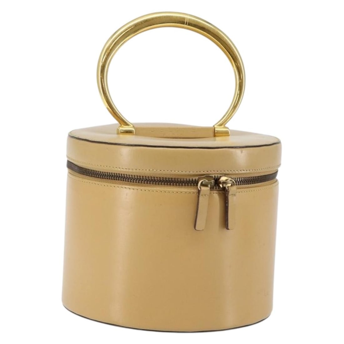 CELINE Beige Gold Leather Vanity Pouch Made in Italy: CELINE Beige Gold Leather Vanity Pouch Made in Italy This CELINE Vanity Pouch is a stylish and functional accessory crafted from high-quality leather in an elegant beige and gold color scheme. Made in