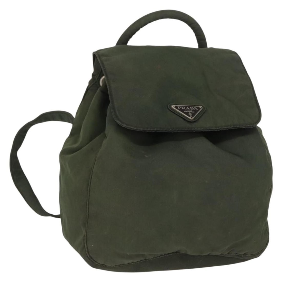 Prada khaki silver nylon women's backpack Italy 7.1 x 7.9 x 3.5 inch: Prada khaki silver nylon women's backpack Italy 7.1 x 7.9 x 3.5 inch This PRADA backpack is crafted from durable nylon in a khaki and silver color scheme. Designed for women, it features a compact sil