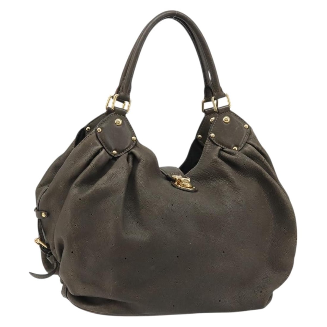 Louis Vuitton Mahina L Punching Tote in Taupe Leather M93121: Louis Vuitton Mahina L Punching Tote in Taupe Leather M93121 Louis Vuitton Punching Mahina L Tote Bag in taupe leather and monogram canvas. Made in France, this tote bag features a handle drop of appr