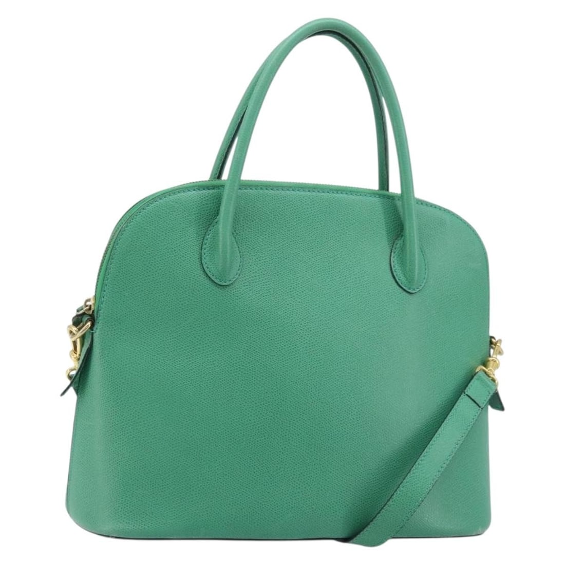 Celine Green Leather 2way Handbag with Shoulder Strap Gold Hardware: Celine Green Leather 2way Handbag with Shoulder Strap Gold Hardware This CELINE 2-way handbag features a versatile design crafted from green and gold leather. It includes both handles and a detachable