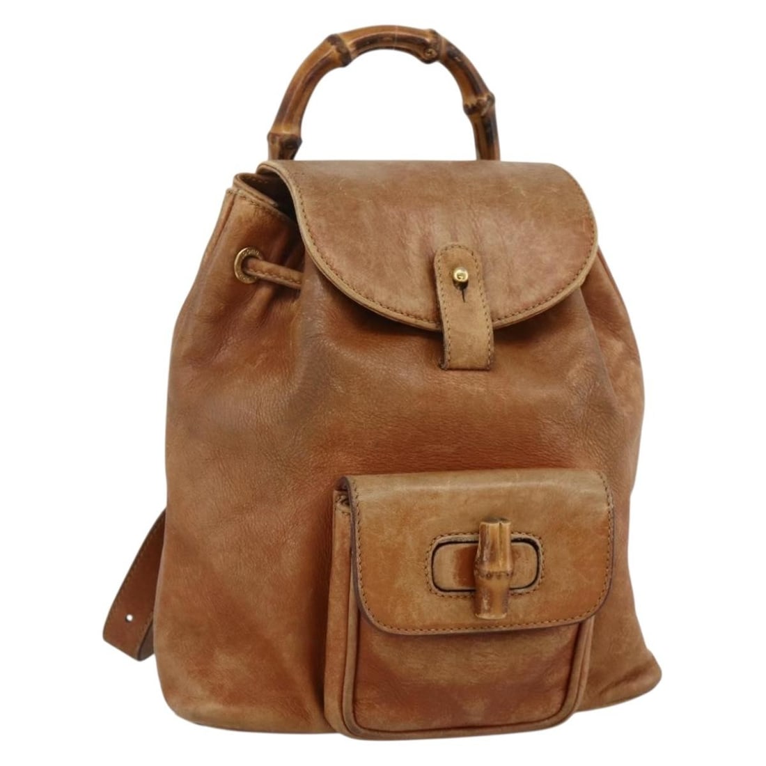 Gucci Bamboo Leather Brown Gold Backpack 003 1956 0030: Gucci Bamboo Leather Brown Gold Backpack 003 1956 0030 This GUCCI Bamboo Backpack features a brown and gold leather exterior and is designed for women. Made in Italy, it has a compact structure with a