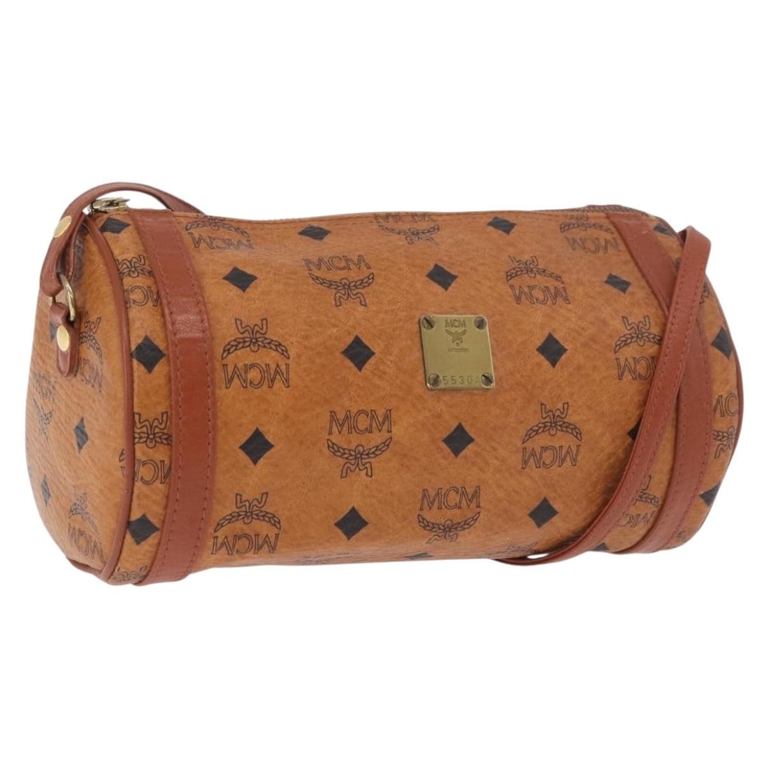 MCM Vicetos PVC Leather Shoulder Bag Brown Gold Tone: MCM Vicetos PVC Leather Shoulder Bag Brown Gold Tone MCM Vicetos logogram shoulder bag in brown and gold PVC leather. Made in Germany, this shoulder bag measures approximately 23 cm W x 12 cm H x 12 c