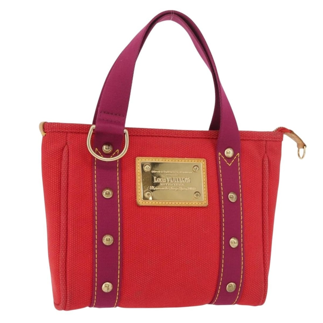 Louis Vuitton M40037 Antigua Cabas PM Canvas Tote Rouge: Louis Vuitton M40037 Antigua Cabas PM Canvas Tote Rouge Louis Vuitton Antigua Cabas PM tote bag in rouge canvas. This women's tote is made in France and shows heavy use, including loss of shape, rubbi