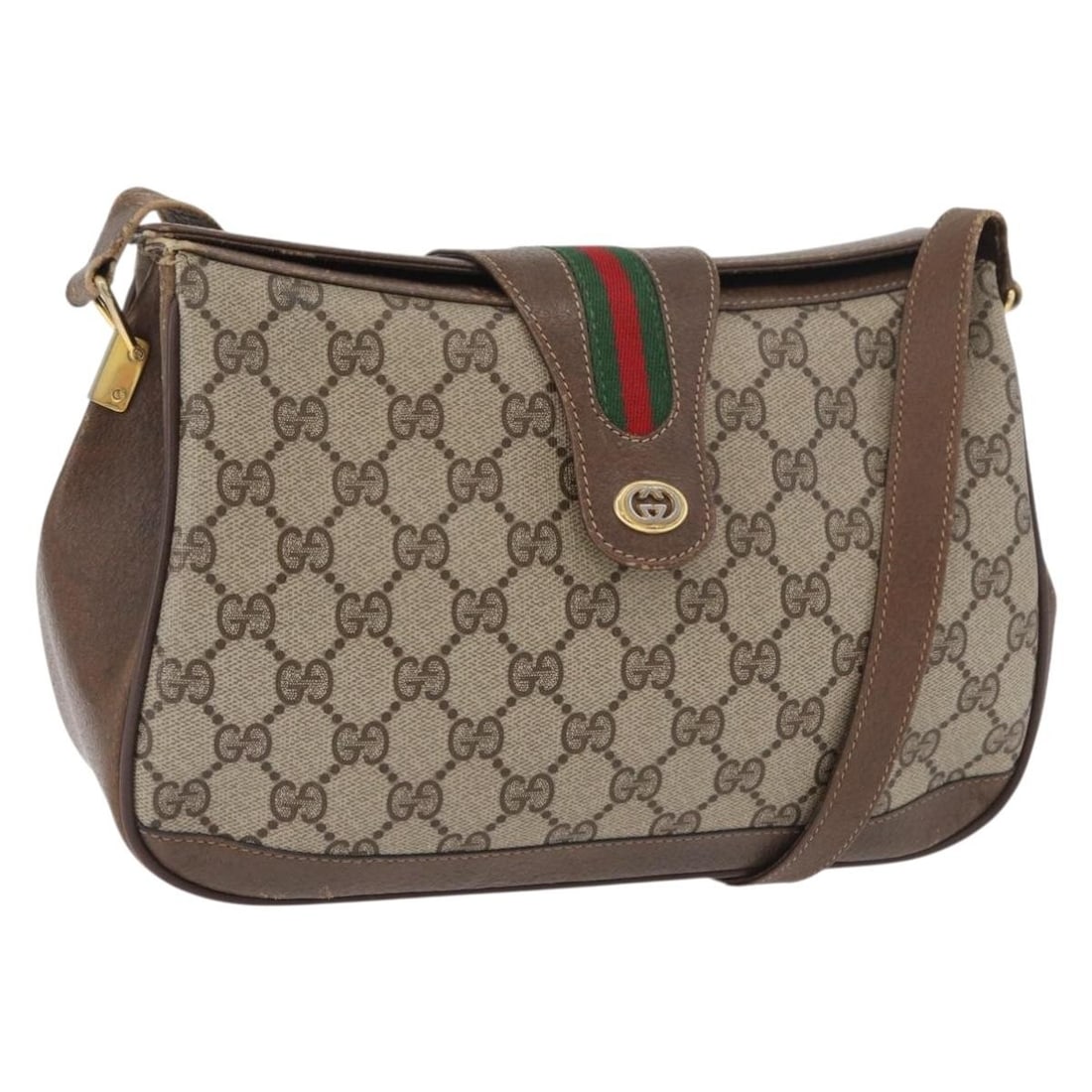 Gucci 116 02 076 GG Supreme Web Shoulder Bag Beige PVC Leather (1 of 18)