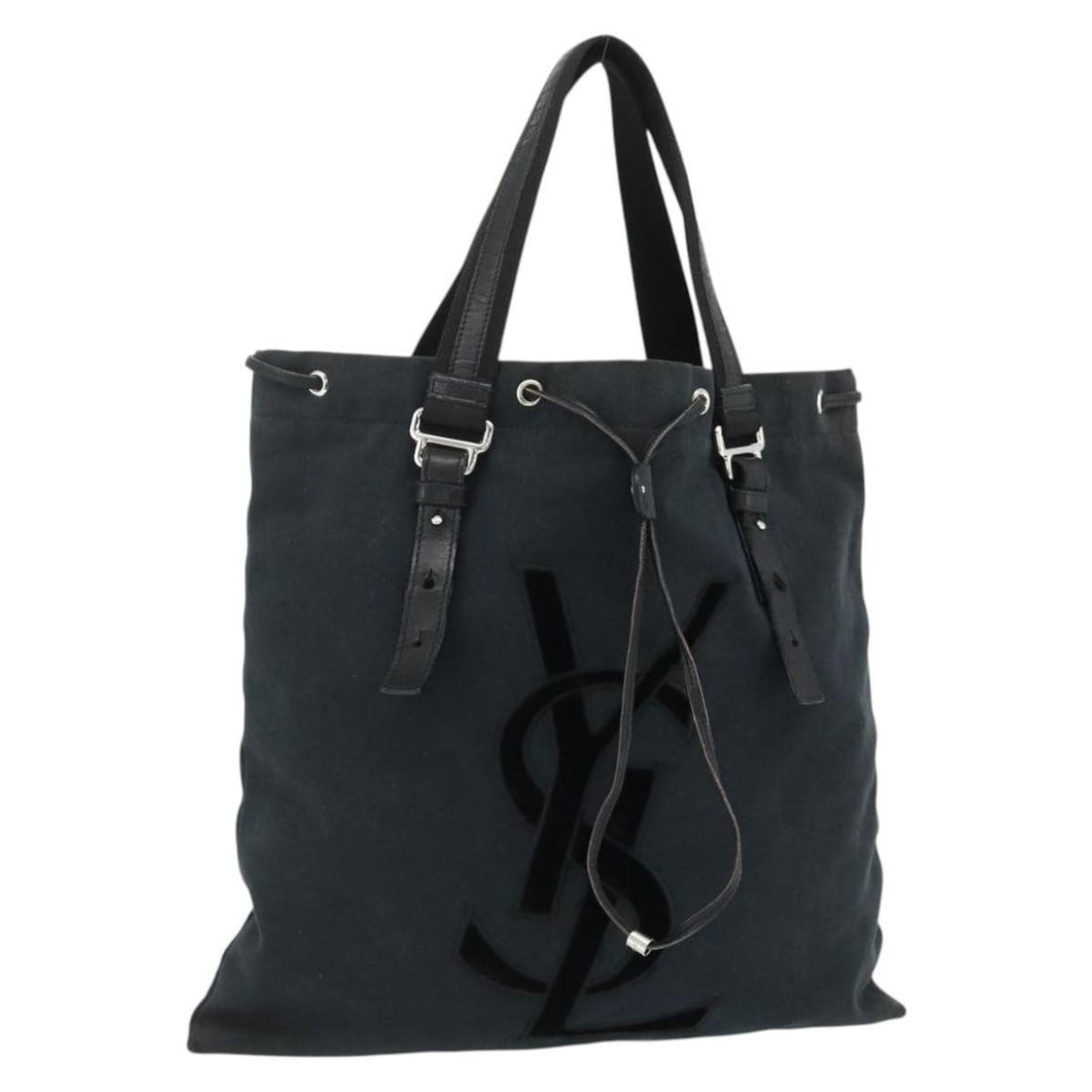 Saint Laurent Kahala canvas tote bag black silver Italy: Saint Laurent Kahala canvas tote bag black silver Italy This SAINT LAURENT Kahala tote bag is crafted from black and silver canvas and made in Italy. Designed for women, it features a spacious interio