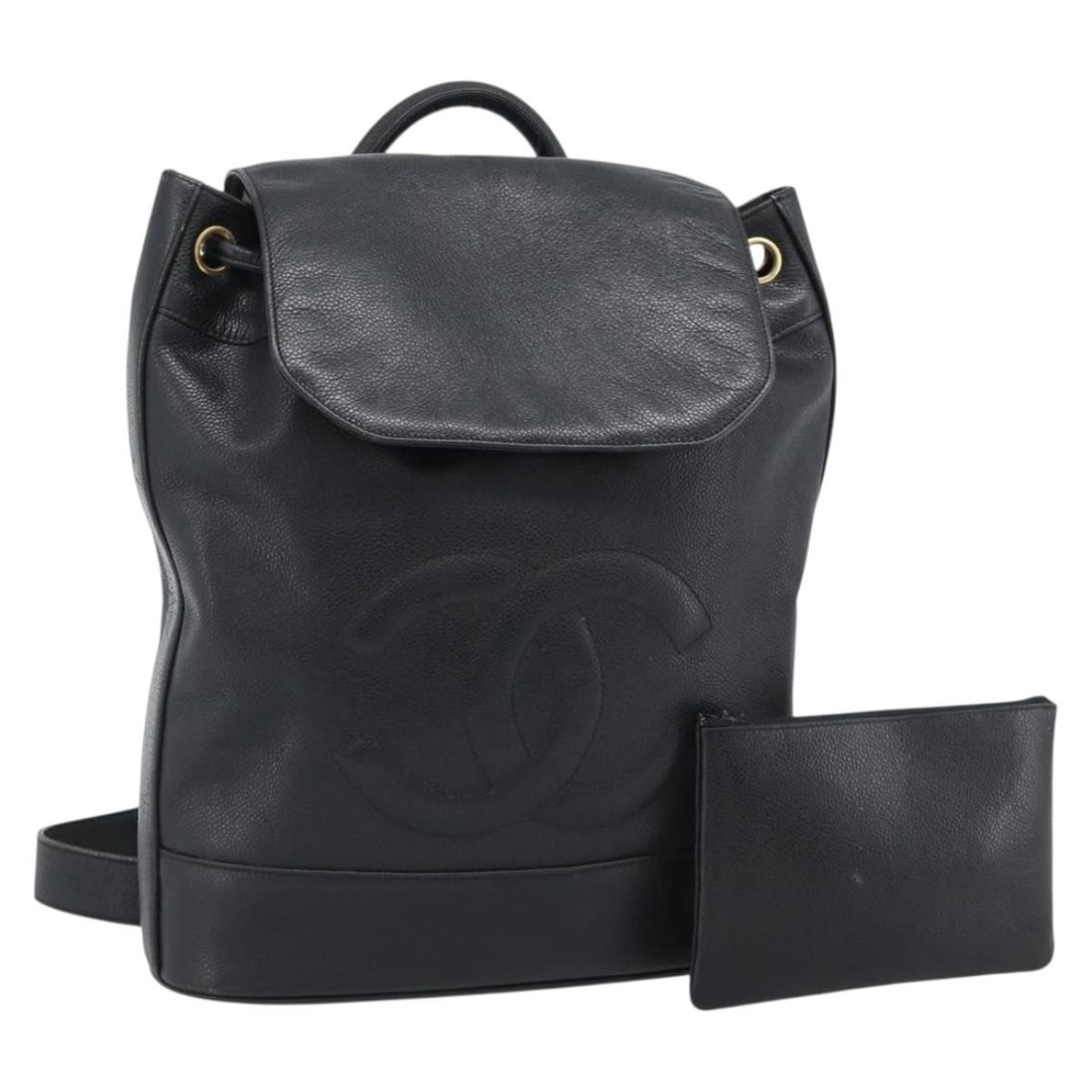 CHANEL Black Leather 2 Way Shoulder Bag with Strap Pouch: CHANEL Black Leather 2 Way Shoulder Bag with Strap Pouch CHANEL shoulder bag in leather, designed for women and made in Italy. It features a black and gold color combination and comes with a shoulder 