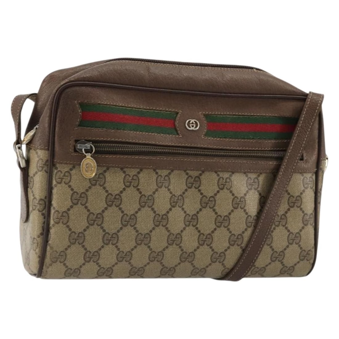 Gucci Sherry Line GG Supreme PVC Shoulder Bag Beige Gold 182413: Gucci Sherry Line GG Supreme PVC Shoulder Bag Beige Gold 182413 Gucci GG Supreme Web Sherry Line shoulder bag in beige and gold, made from PVC leather and GG canvas. This Italy-made bag features a sho
