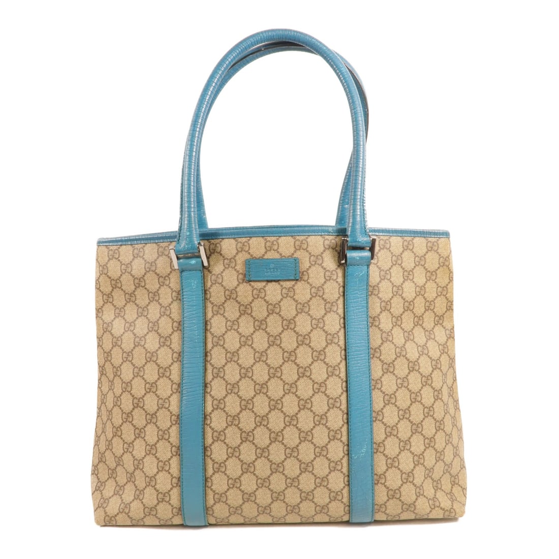 Gucci GG Coated Canvas Tote Shoulder Bag Brown 114288: Gucci GG Coated Canvas Tote Shoulder Bag Brown 114288 A Gucci tote shoulder bag in brown PVC coated canvas with brown and green color accents. It features a magnetic pocket, one interior open pocket, 