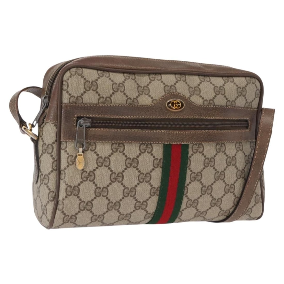 Gucci 24 02 005 GG Supreme Sherry Web PVC Shoulder Bag: Gucci 24 02 005 GG Supreme Sherry Web PVC Shoulder Bag Gucci GG Supreme Web Sherry Line shoulder bag in beige and gold PVC leather with GG canvas. Made in Italy, this women's bag features a shoulder c