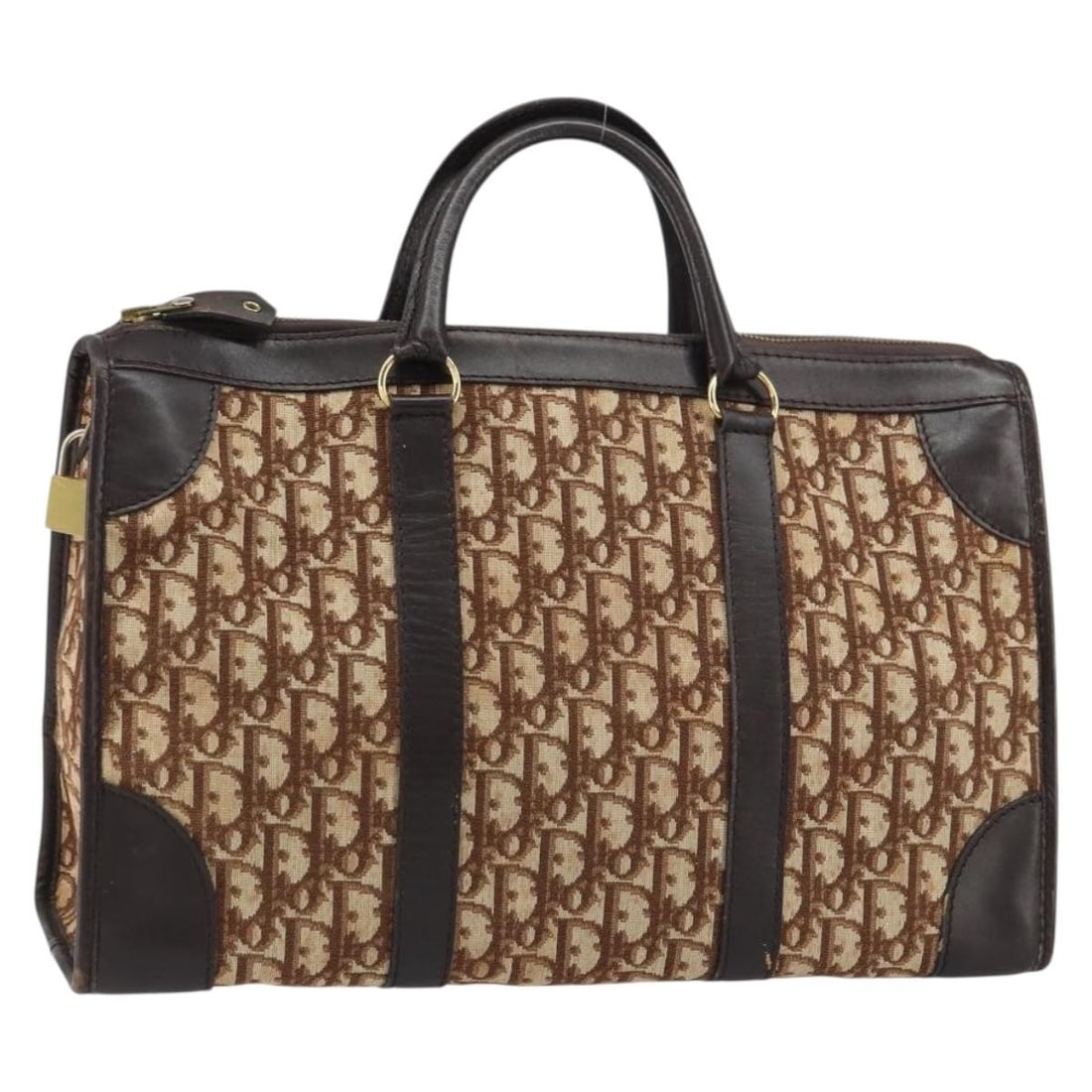 Christian Dior Boston Bag in Brown Gold Trotter Canvas: Christian Dior Boston Bag in Brown Gold Trotter Canvas A Christian Dior Boston bag in brown and gold Trotter canvas, made in France. The bag measures approximately W40 x H25 x D13 cm, with a handle dr