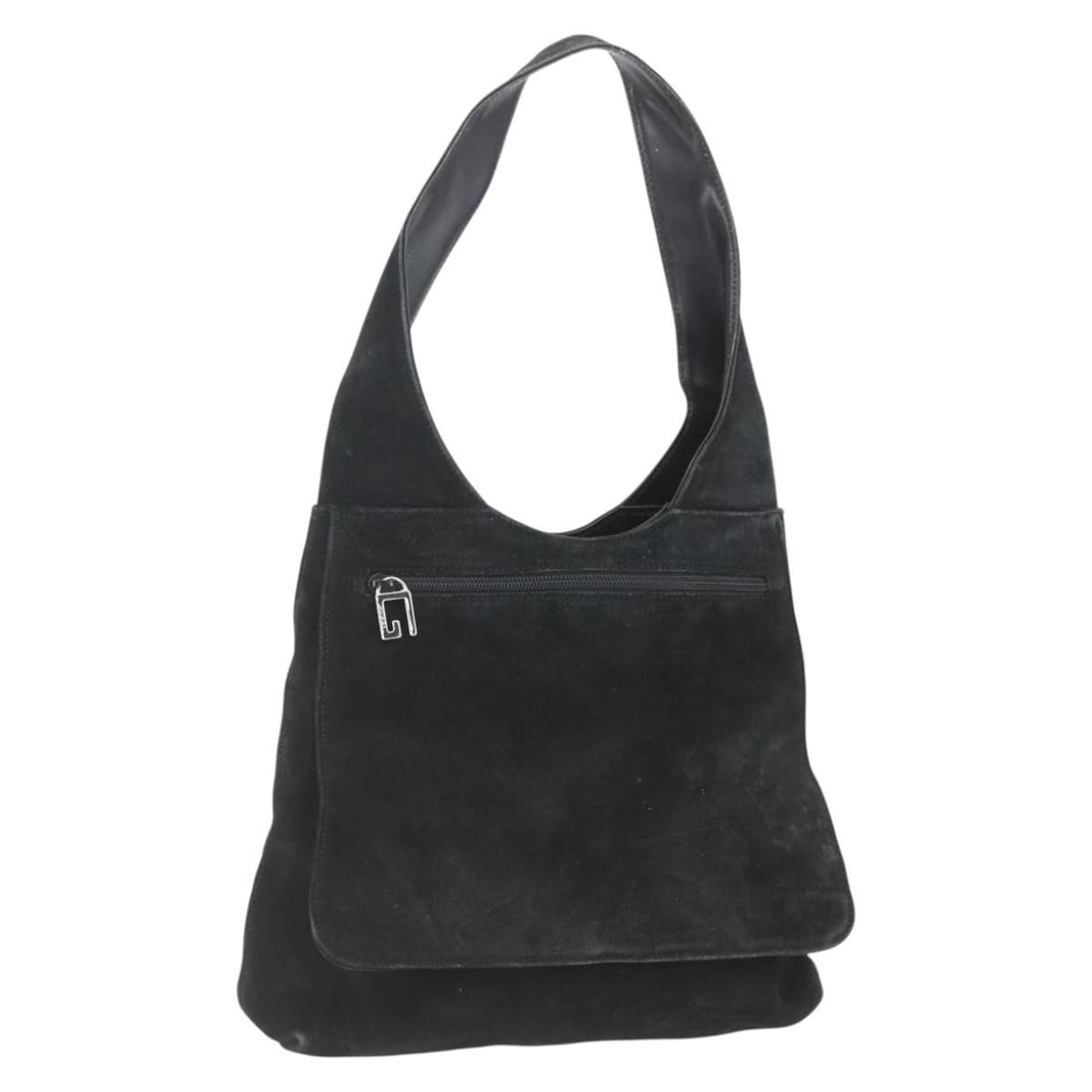 Black Suede Shoulder Bag by Gucci with 27cm Width: Black Suede Shoulder Bag by Gucci with 27cm Width This is a Gucci shoulder bag crafted from black suede. The bag features a compact and structured silhouette with a single shoulder strap. Made in Ital