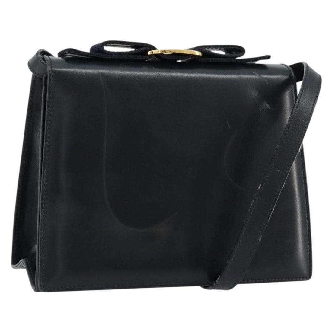 Salvatore Ferragamo Vala Navy Gold Leather Shoulder Bag: Salvatore Ferragamo Vala Navy Gold Leather Shoulder Bag This Salvatore Ferragamo Vala shoulder bag features a navy leather exterior with gold-tone accents. Designed for women, the bag is made in Italy