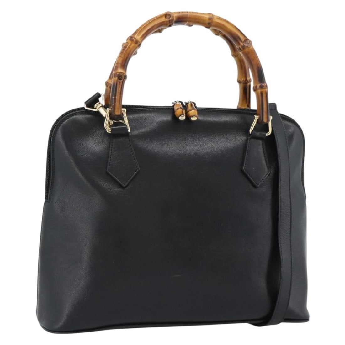 Gucci 000 0289 Bamboo 2way Leather Handbag with Shoulder Strap: Gucci 000 0289 Bamboo 2way Leather Handbag with Shoulder Strap Gucci bamboo 2-way handbag in black leather with gold-tone accents. This women's bag includes a shoulder strap and can be carried by the 