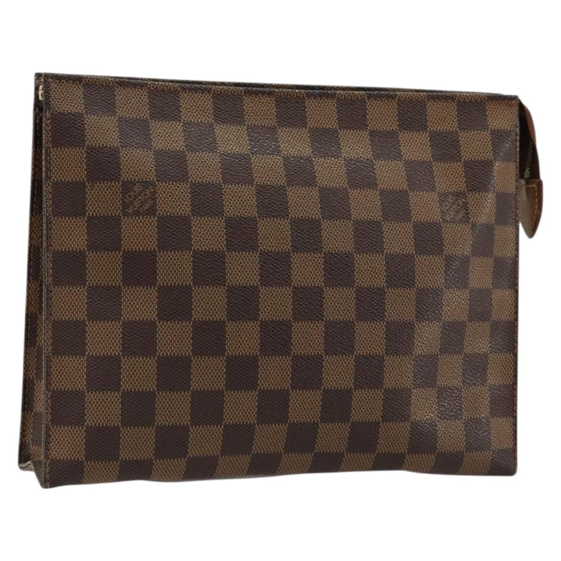 Louis Vuitton N47543 Damier Ebene Canvas Pouch Toilette 26: Louis Vuitton N47543 Damier Ebene Canvas Pouch Toilette 26 Louis Vuitton Damier Ebene Poche Toilette 26 pouch in Damier Ebene canvas, made in France. The item is described as heavily used, with visibl