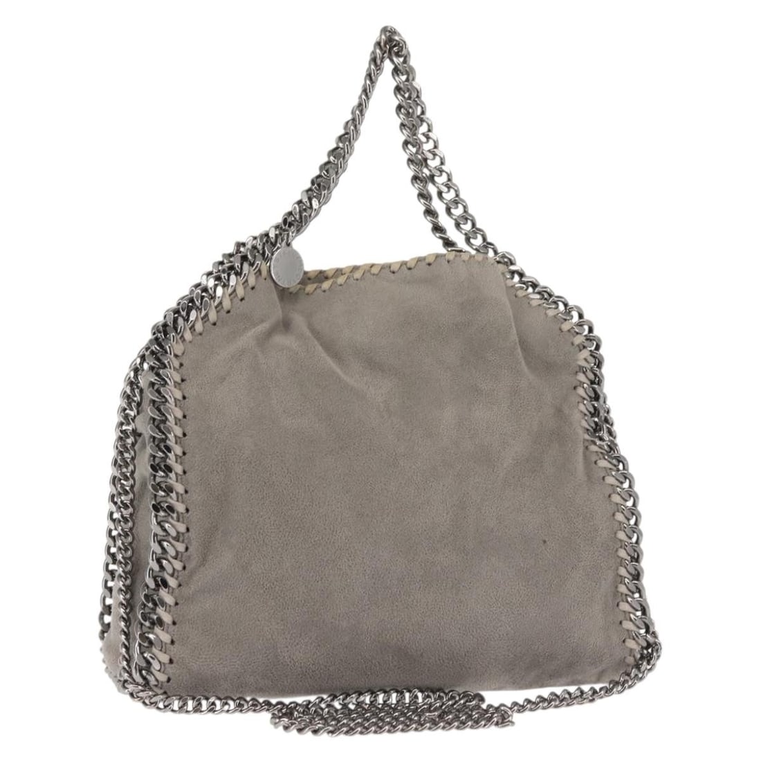 Stella McCartney Fabera suede shoulder bag gray silver: Stella McCartney Fabera suede shoulder bag gray silver This Stella McCartney Chain Fabera shoulder bag is crafted from gray and silver suede, offering a stylish and contemporary look. Designed for wom