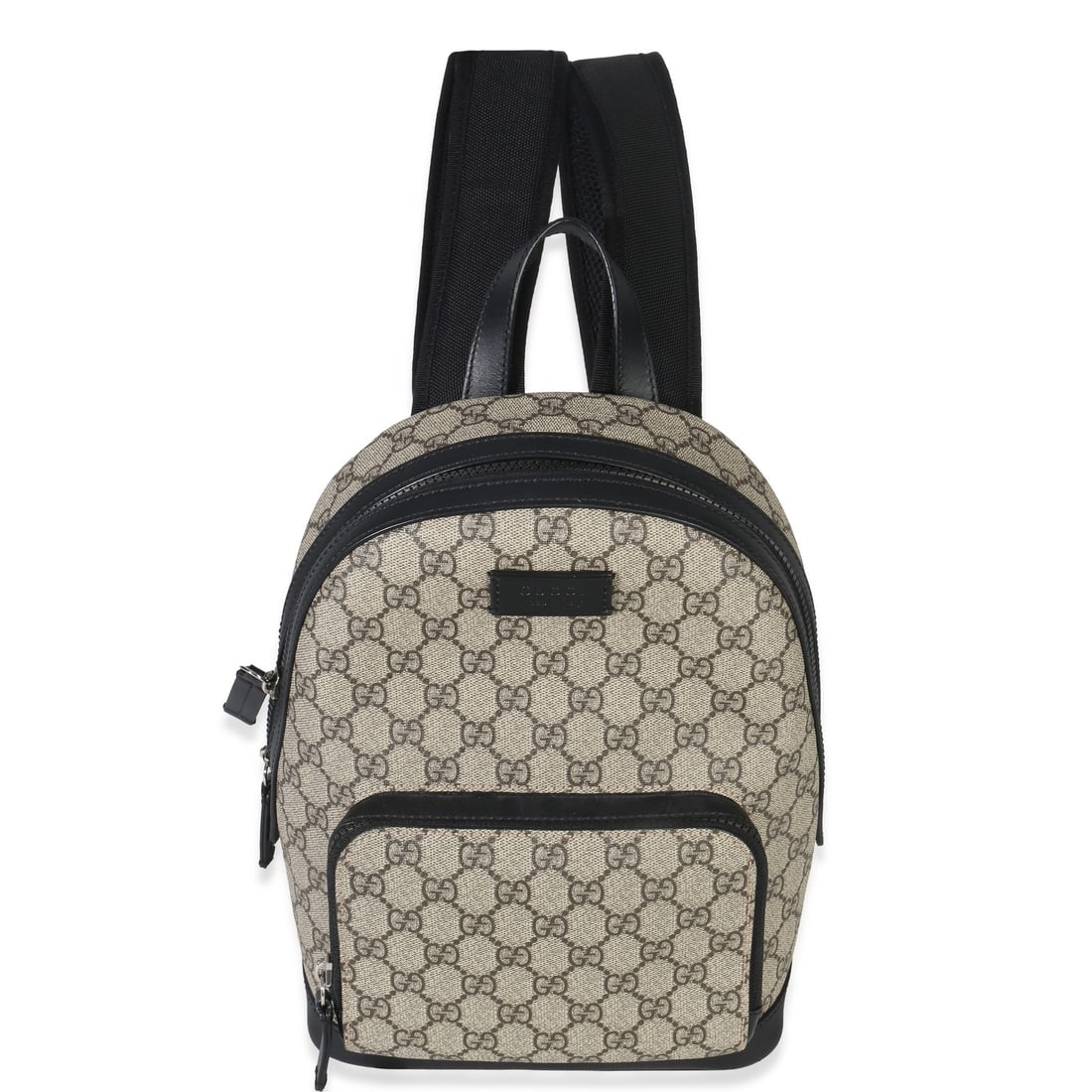 Gucci Eden Small Backpack GG Supreme Canvas Beige Black: Gucci Eden Small Backpack GG Supreme Canvas Beige Black This Gucci Eden Small Backpack features the iconic GG Supreme canvas in black and beige, complemented by silver-tone hardware and a zip-around c