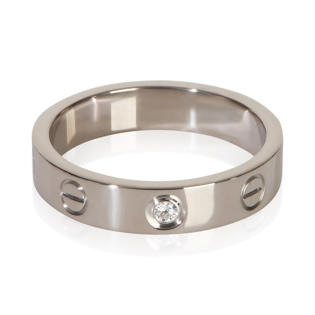 Cartier Small Model Love Ring 18k White Gold Diamond Size 6: Cartier Small Model Love Ring 18k White Gold Diamond Size 6 Pre-owned Cartier Small Model Love ring crafted in 18k white gold and accented with round brilliant diamonds. This women's ring includes the
