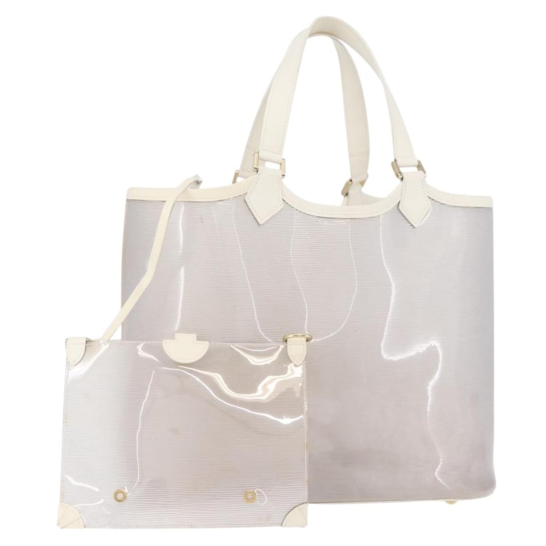 Louis Vuitton Epi Plage Lagoon Bay vinyl tote with pouch M92151: Louis Vuitton Epi Plage Lagoon Bay vinyl tote with pouch M92151 This Louis Vuitton Epi Plage Lagoon Bay Tote Bag features a stylish white and clear vinyl exterior, offering a modern and versatile look