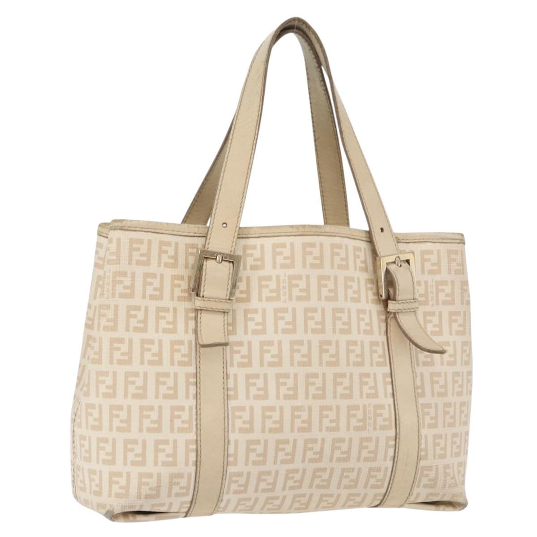 FENDI Ivory Gold Zucchino Canvas Handbag Made in Italy: FENDI Ivory Gold Zucchino Canvas Handbag Made in Italy FENDI Zucchino Canvas hand bag in ivory and gold, made in Italy. This women's bag features a Zucchino canvas exterior, handle drop of approximate