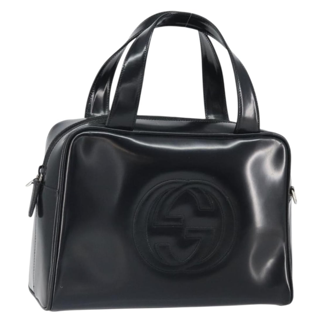 Gucci patent leather black silver handbag 000 1274 0505 Italy: Gucci patent leather black silver handbag 000 1274 0505 Italy This GUCCI handbag features a sophisticated black and silver patent leather exterior and is designed for women. The bag is crafted in Ital