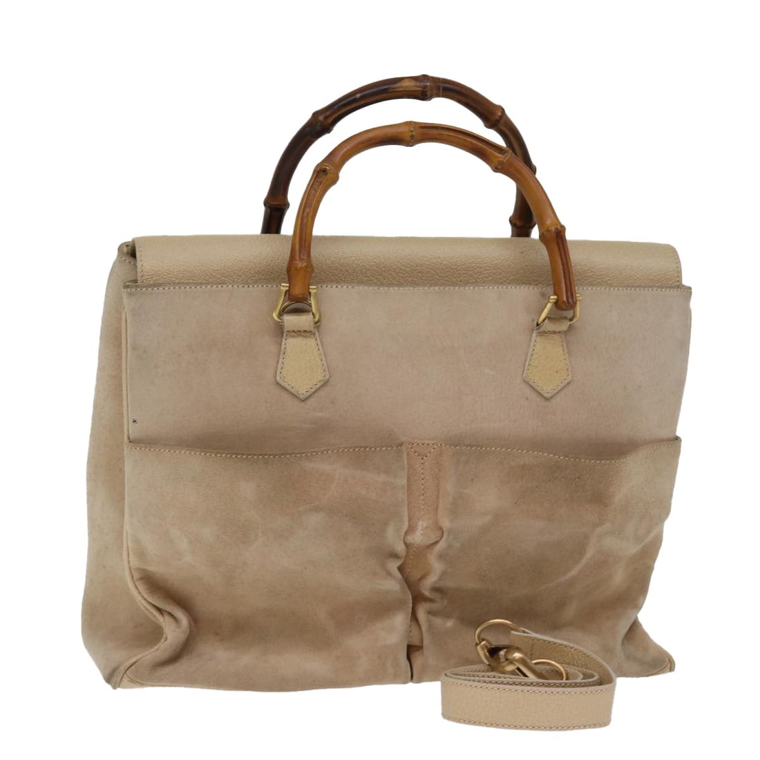 Gucci suede beige bamboo tote with shoulder strap 002 2855 0322 0: Gucci suede beige bamboo tote with shoulder strap 002 2855 0322 0 This GUCCI Bamboo Tote Bag is crafted from beige suede and offers versatile 2-way carrying options with both top handles and a detacha