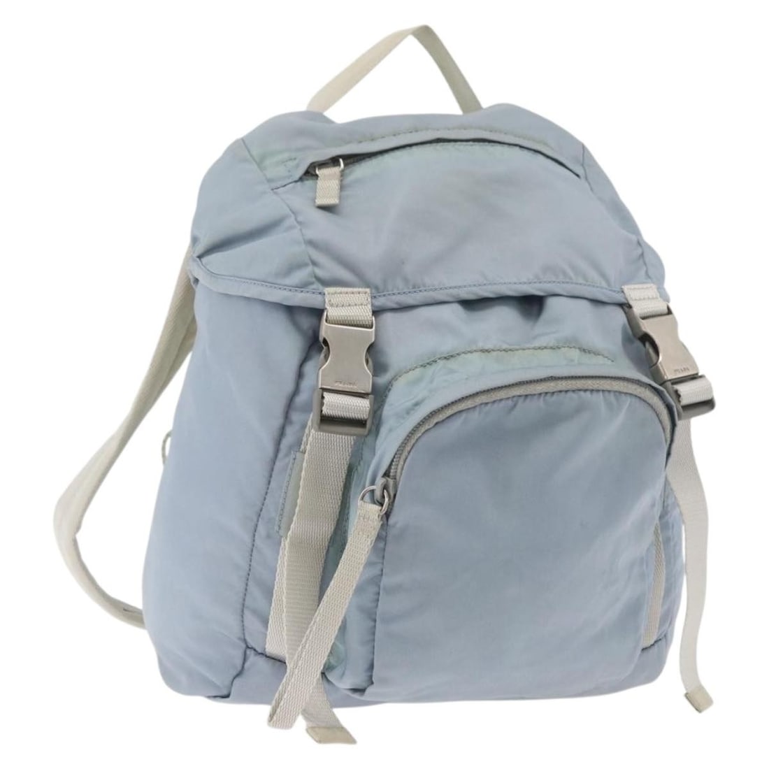 Prada Nylon Light Blue Silver Women's Backpack Italy 10.6inch: Prada Nylon Light Blue Silver Women's Backpack Italy 10.6inch This PRADA backpack features a light blue and silver nylon exterior and is designed for women. Made in Italy, it offers a stylish and func