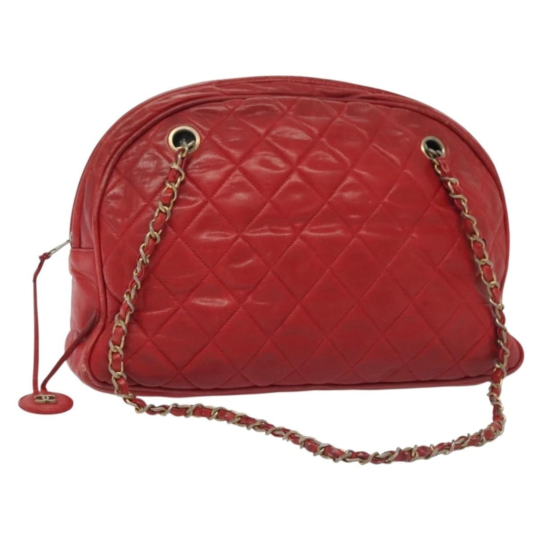 CHANEL CC Matelasse Lamb Skin Shoulder Bag Red Gold Tone: CHANEL CC Matelasse Lamb Skin Shoulder Bag Red Gold Tone A CHANEL Matelasse Chain Shoulder Bag in red lamb skin with gold-tone hardware. This shoulder bag comes with a Guarantee Card and was made in I