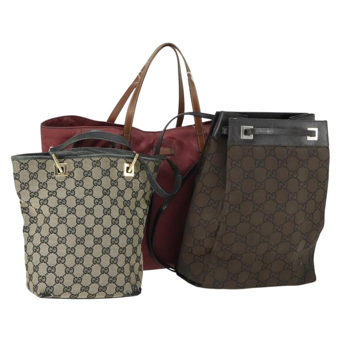GUCCI 3 Piece Shoulder Bag Set in GG Canvas and Nylon Red Brown Beige: GUCCI 3 Piece Shoulder Bag Set in GG Canvas and Nylon Red Brown Beige Set of 3 Gucci GG Canvas shoulder bags for women in red, brown, and beige nylon and GG canvas. Made in Italy. This special set sal