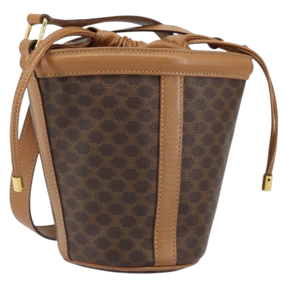CELINE Macadam PVC Leather Shoulder Bag Brown Gold Tone: CELINE Macadam PVC Leather Shoulder Bag Brown Gold Tone Celine Macadam canvas shoulder bag in brown with gold-tone accents, crafted with PVC leather trim. Made in Italy, this women's shoulder bag incl