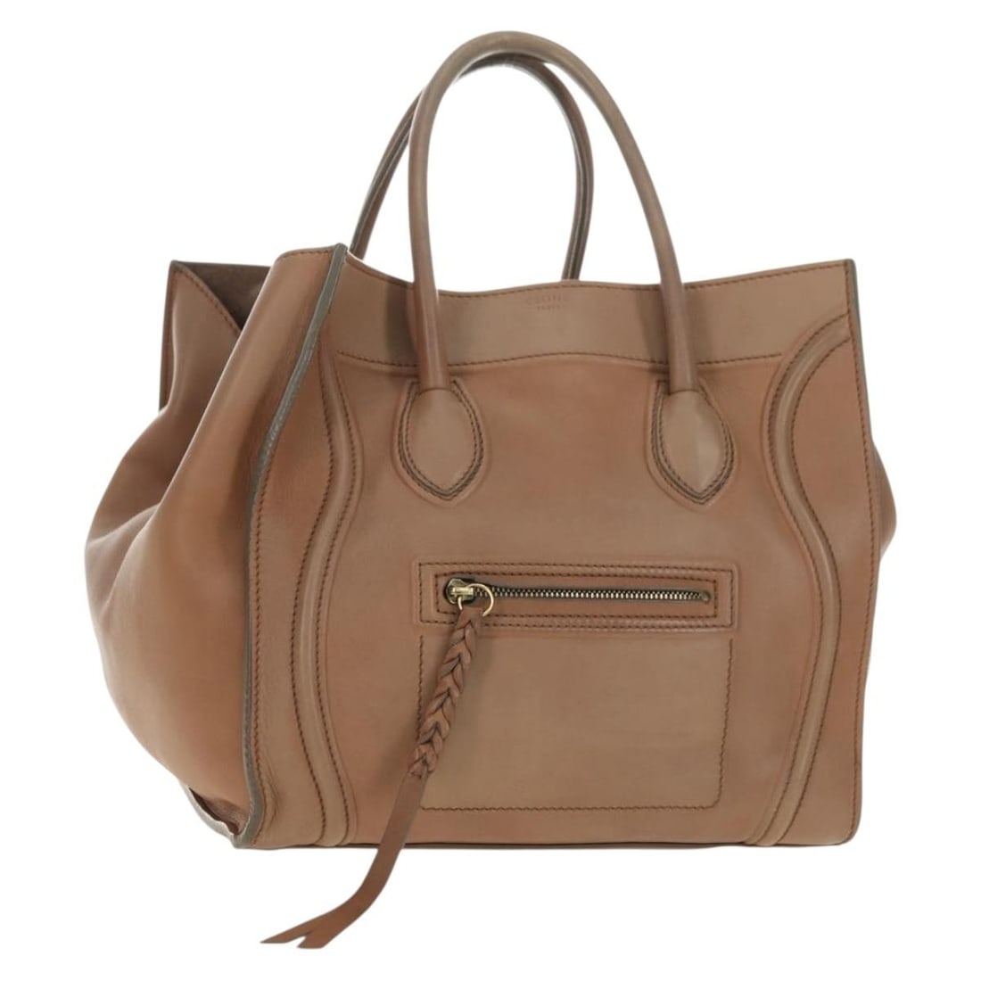 CELINE Luggage Phantom Leather Handbag Beige Gold Repainted: CELINE Luggage Phantom Leather Handbag Beige Gold Repainted Celine Luggage Phantom handbag in beige leather with gold-tone accents. This women's handbag was made in Italy and includes a dust bag. The