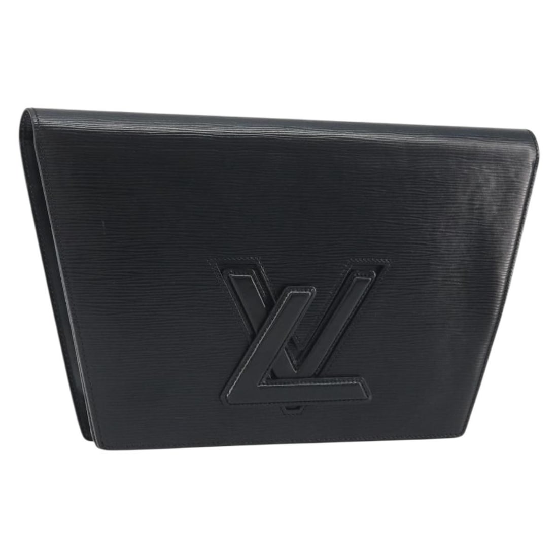 Black Epi Leather Clutch Louis Vuitton Trapeze M80165: Black Epi Leather Clutch Louis Vuitton Trapeze M80165 Louis Vuitton Epi Trapeze Clutch Bag in black Epi leather. This clutch bag was made in France and is identified by product number M80165. It measu