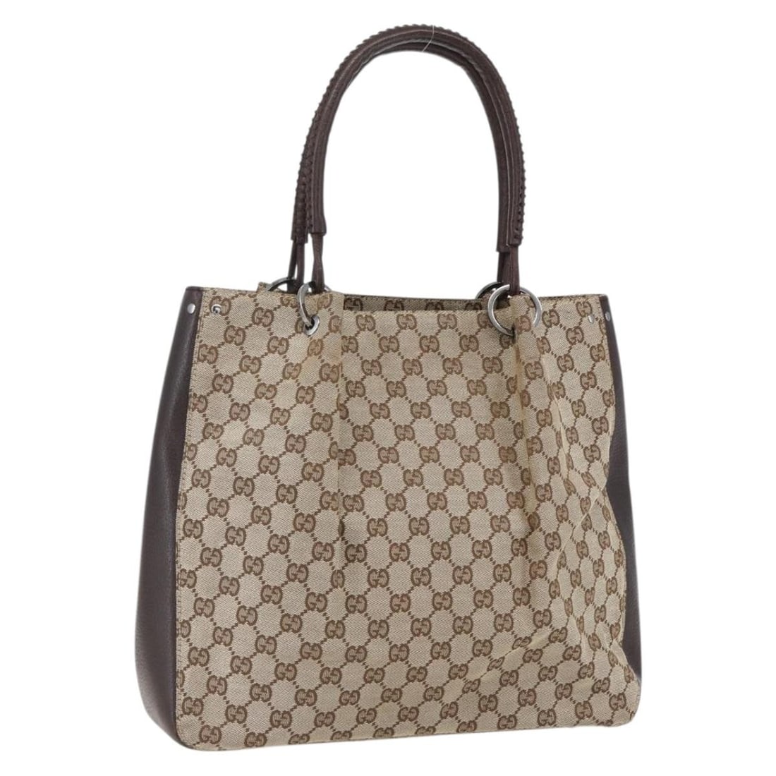 Gucci Beige Silver GG Canvas 115016 Tote Handbag from Italy: Gucci Beige Silver GG Canvas 115016 Tote Handbag from Italy This is an authentic Gucci GG Canvas Tote Bag featuring a beige and silver color scheme. Crafted from signature GG canvas material, the bag 