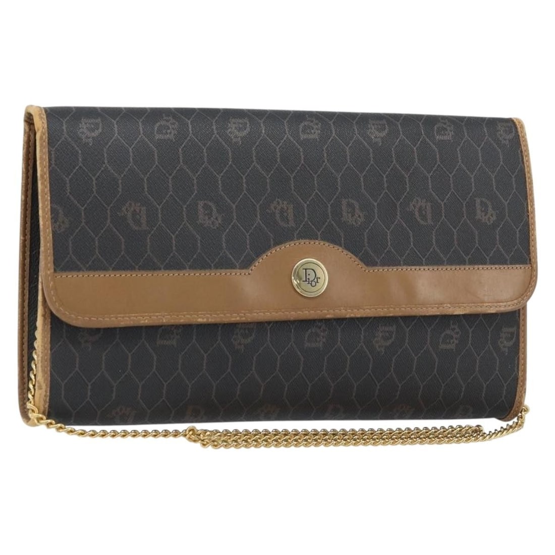 Christian Dior Honeycomb PVC Shoulder Bag Black Gold Chain France: Christian Dior Honeycomb PVC Shoulder Bag Black Gold Chain France This Christian Dior shoulder bag features the signature Honeycomb canvas with PVC leather accents in black and gold tones. Designed fo