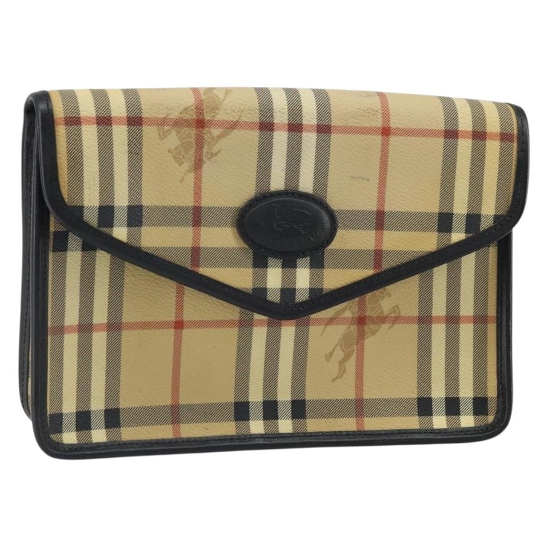 Beige PVC Nova Check Burberrys Clutch Bag England: Beige PVC Nova Check Burberrys Clutch Bag England This Burberrys clutch bag features the iconic Nova Check pattern in beige with durable PVC leather exterior. Crafted in England, it has a compact desi