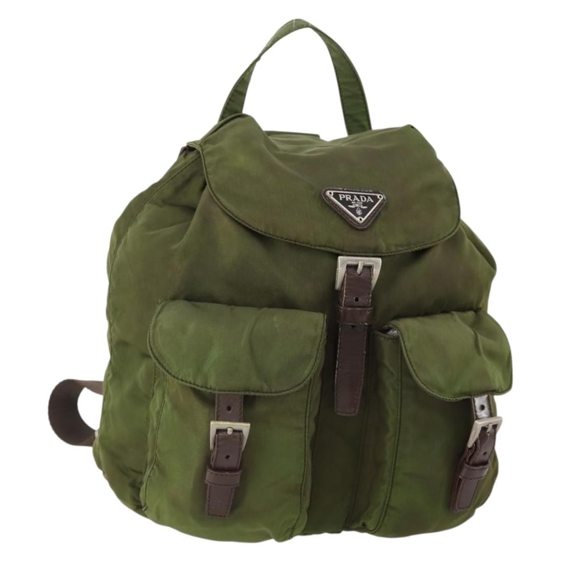 PRADA Nylon Backpack Green and Silver Made in Italy: PRADA Nylon Backpack Green and Silver Made in Italy Prada women's backpack in green and silver nylon, made in Italy. The bag measures approximately 24 cm W x 26 cm H x 11 cm D (9.4 x 10.2 x 4.3 in). I